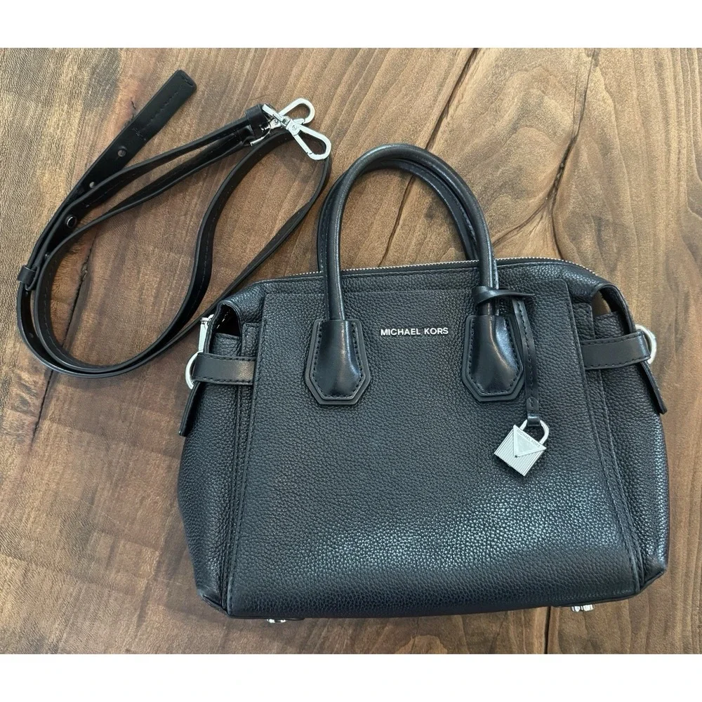 Michael Kors Black Mercer Belted Small Satchel Leather‎ Bag
